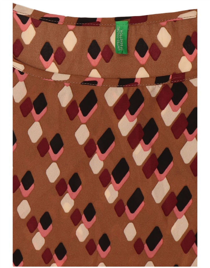 Benetton gornji dio ženske bluze UK 16 Large Brown Geometric