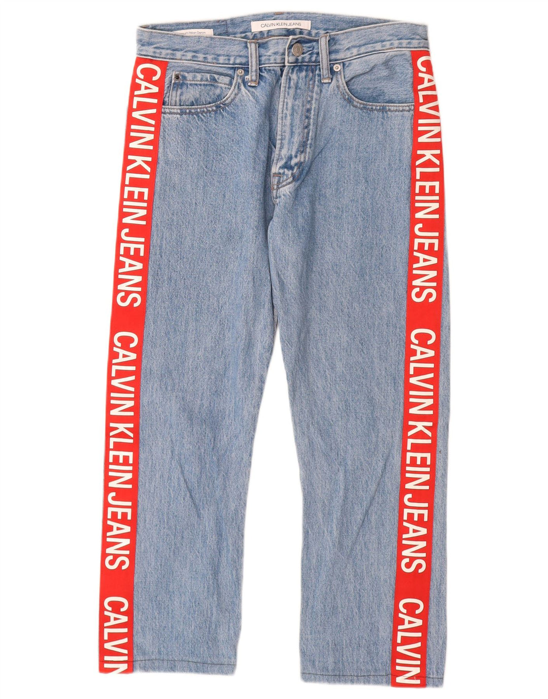 CALVIN KLEIN Ženske ravne traperice Graphic W29 L25 Plavi pamuk u boji