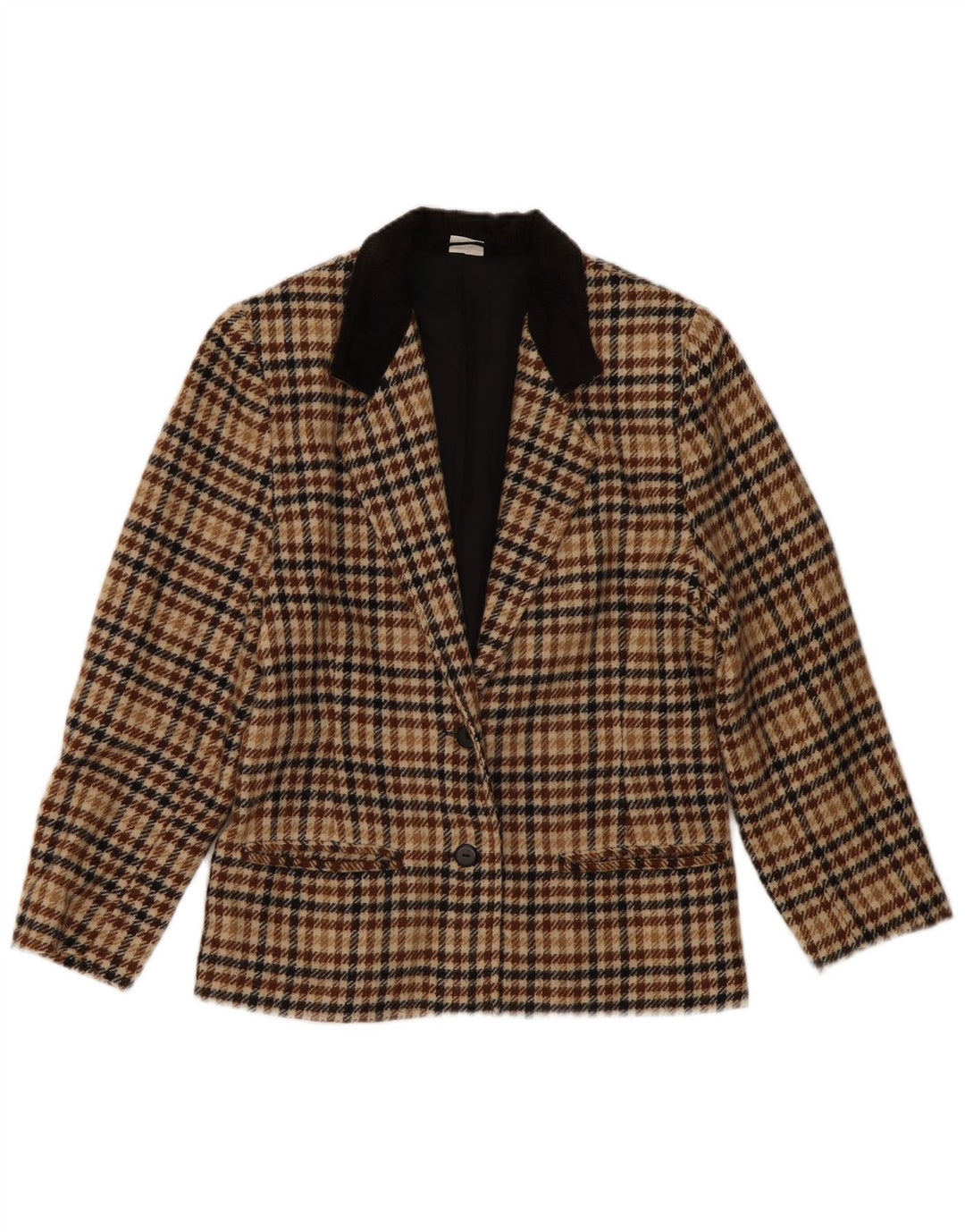 Vintage ženski sako sa 2 gumba UK 14 srednje bež houndstooth