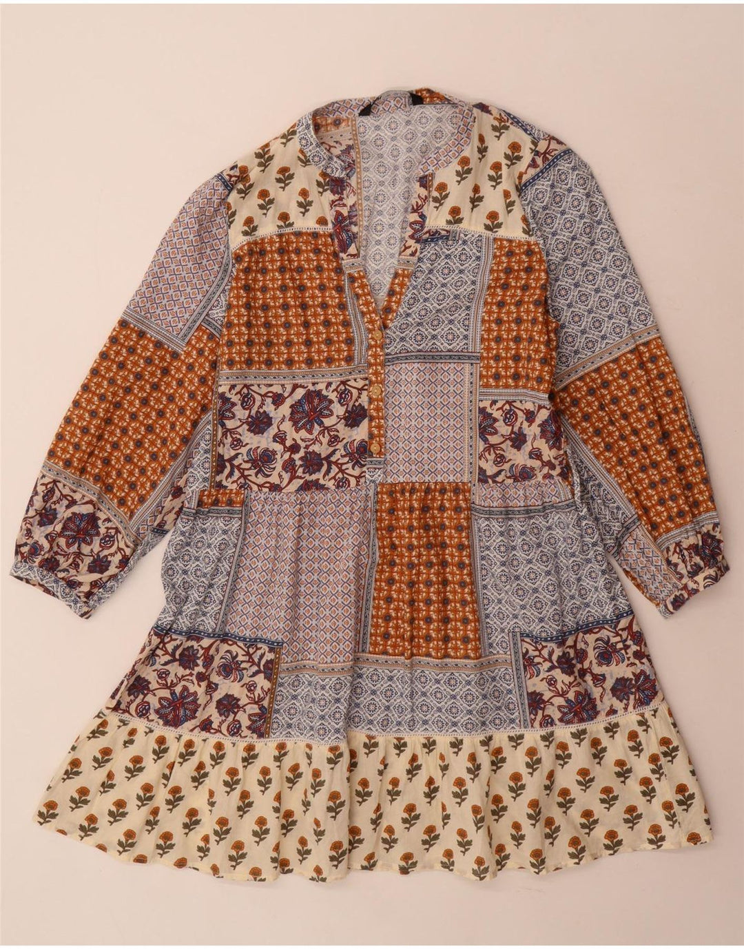 Zara ženska višeslojna haljina dugih rukava UK 10 Small Multicolored Patchwork