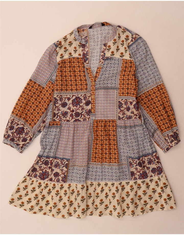 Zara ženska višeslojna haljina dugih rukava UK 10 Small Multicolored Patchwork