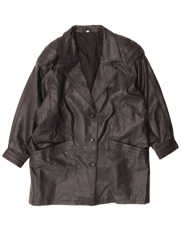 VINTAGE Womens Leather Coat UK 18 XL  Black Leather