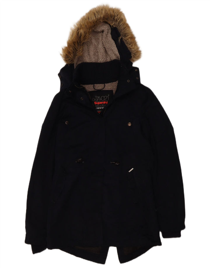 Superdry ženska šerpa parka jakna s kapuljačom UK 14 srednje tamnoplavi poliester