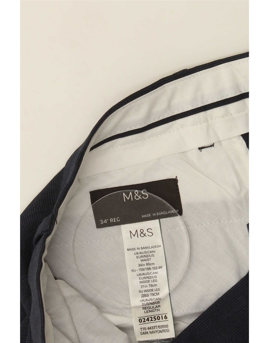 Marks & Spencer muške uobičajene hlače W34 L30 tamnoplavi poliester