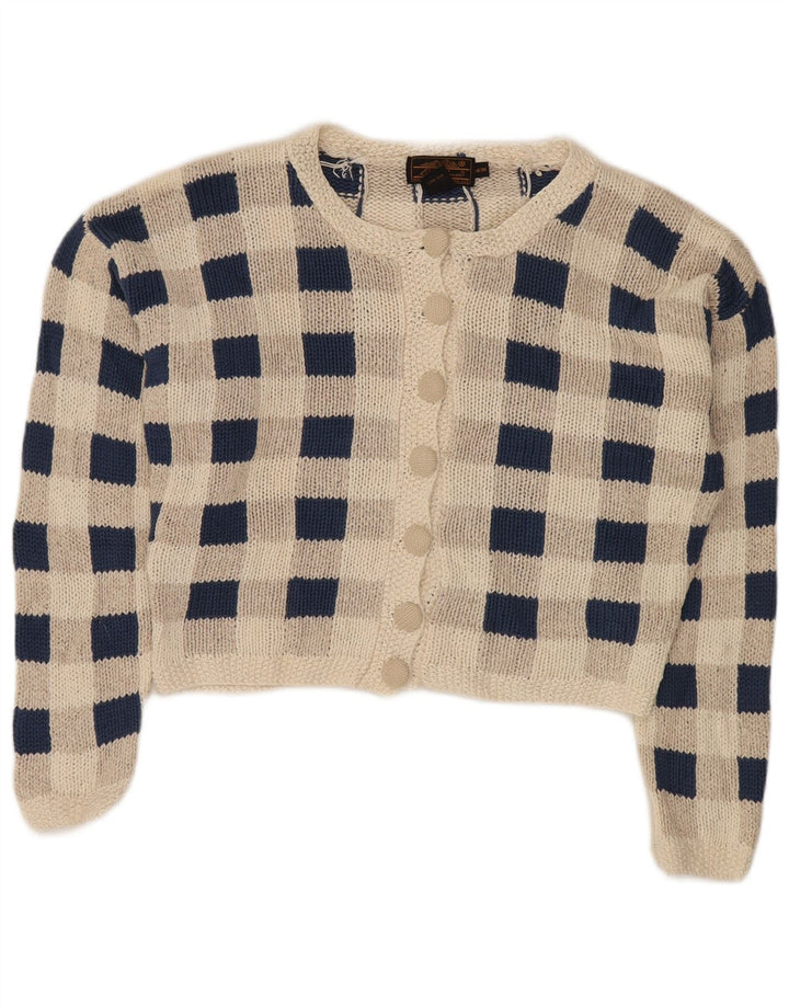 Eddie Bauer ženski kratki kardigan pulover UK 14 srednje sivi karirani svileni