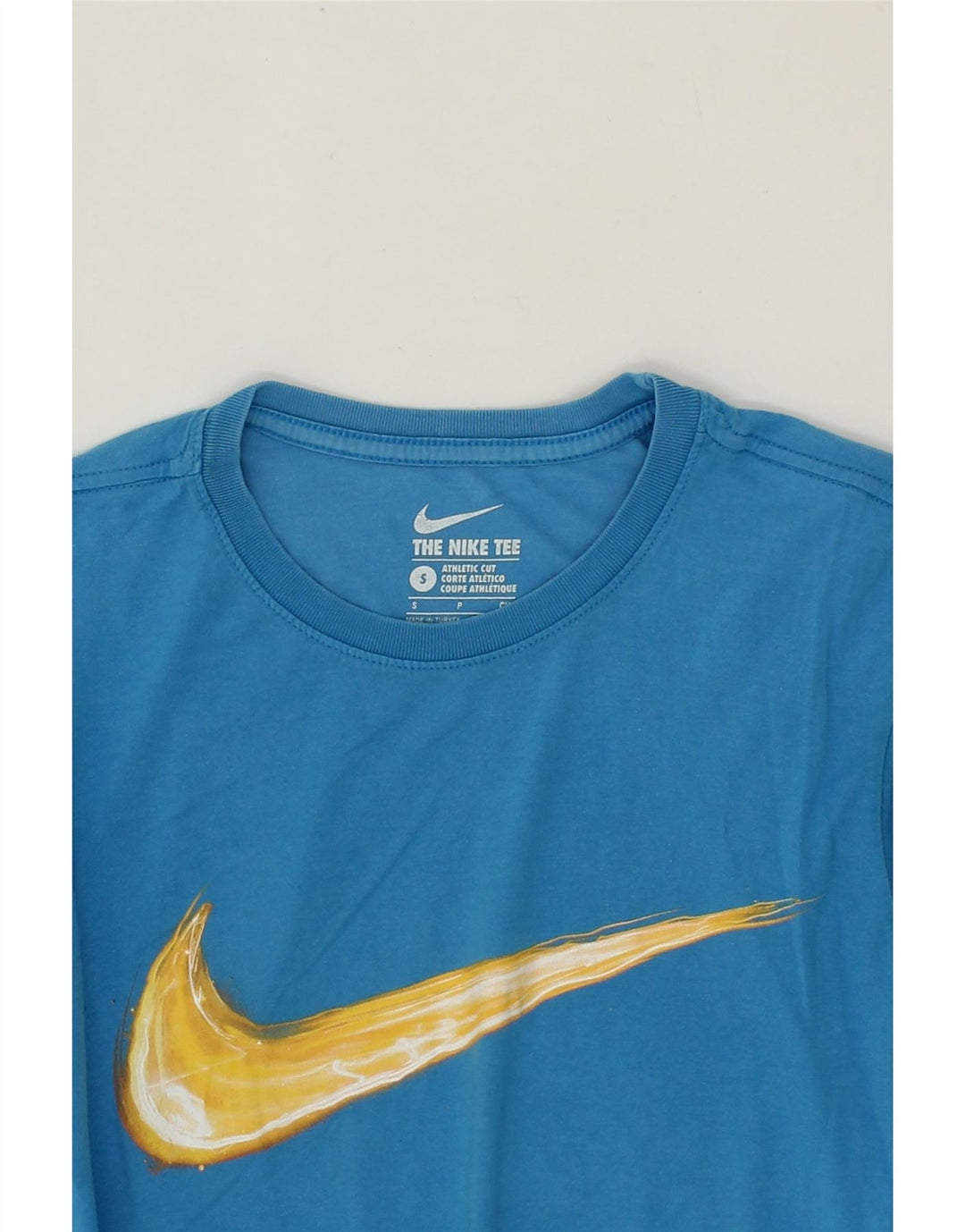 NIKE Mens Athletic Cut Graphic T-Shirt Top Small Blue Vintage Nike and Second-Hand Nike from Messina Hembry 