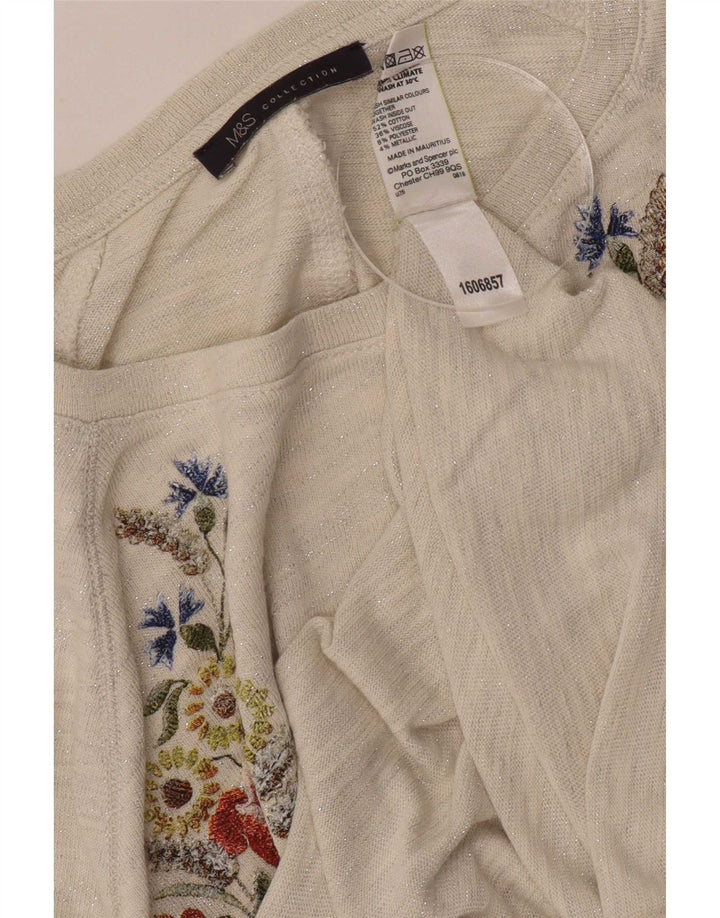Marks & Spencer Ženska majica s 3/4 rukavima UK 12 srednje bijele boje s cvijećem
