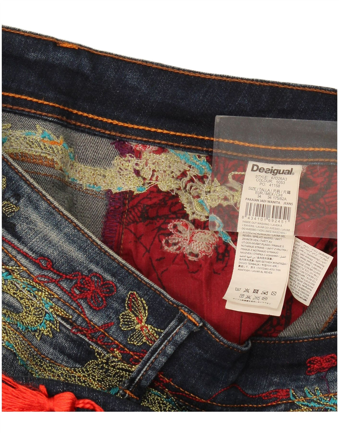 Ženske traperice Desigual Graphic Slim W34 L29 tamnoplavi poliester
