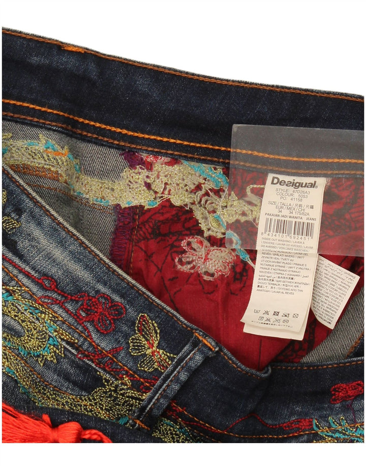 Ženske traperice Desigual Graphic Slim W34 L29 tamnoplavi poliester