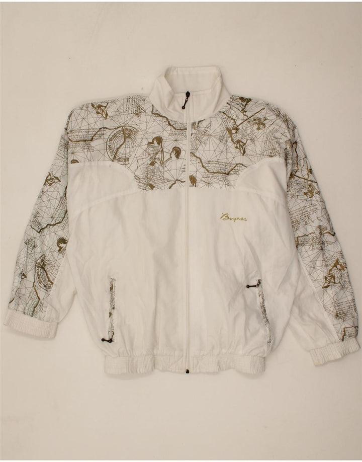 BOGNER Mens Abstract Pattern Tracksuit Top Jacket Large White Polyamide Vintage Bogner and Second-Hand Bogner from Messina Hembry 