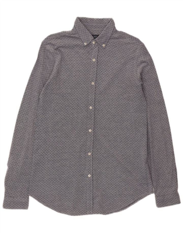 ZARA Mens Slim Fit Shirt Large Blue Spotted Cotton