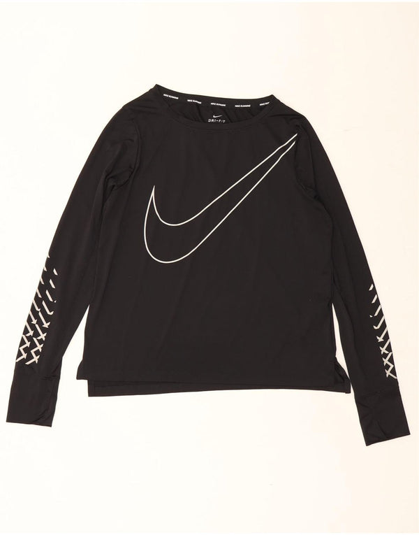 Ženska Dri Fit grafička majica dugih rukava Nike UK 14 Srednje crni poliester