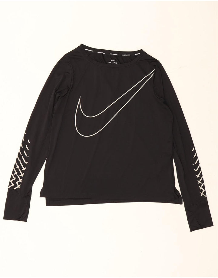 Ženska Dri Fit grafička majica dugih rukava Nike UK 14 Srednje crni poliester