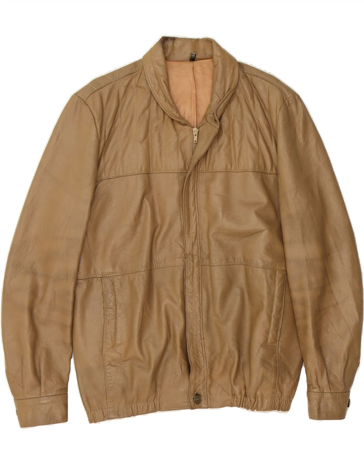 VINTAGE Mens Leather Jacket UK 40 Large Beige Vintage Vintage and Second-Hand Vintage from Messina Hembry 