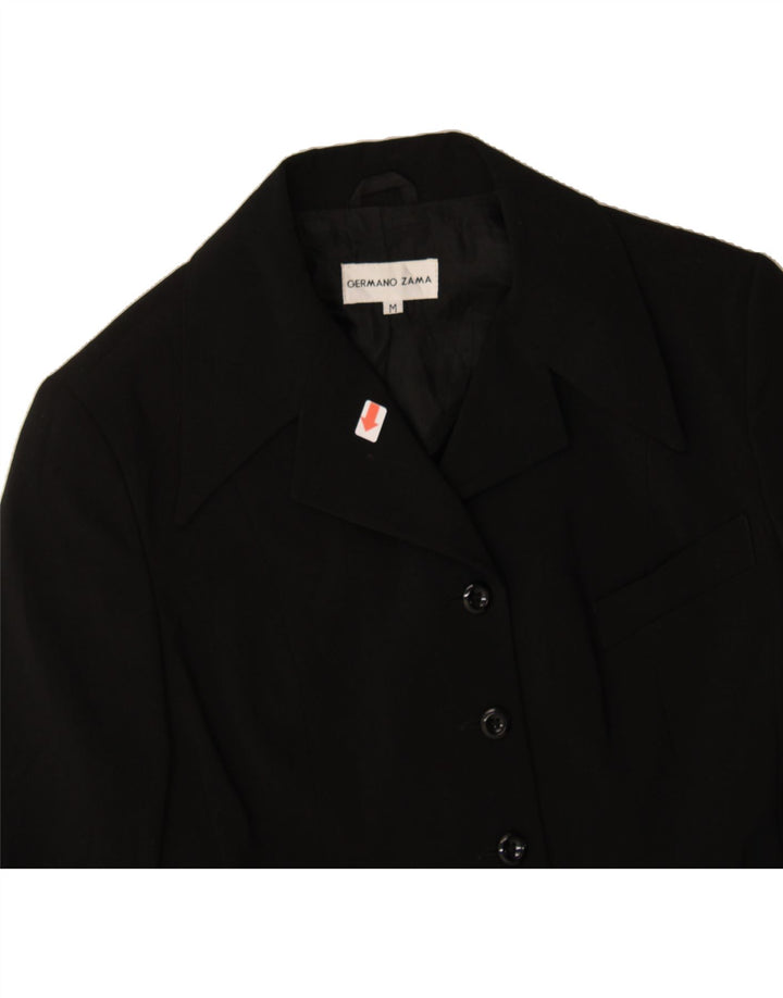 GERMANO ZAMA Womens Blazer Jacket UK 12 Medium Black Viscose Vintage Germano Zama and Second-Hand Germano Zama from Messina Hembry 