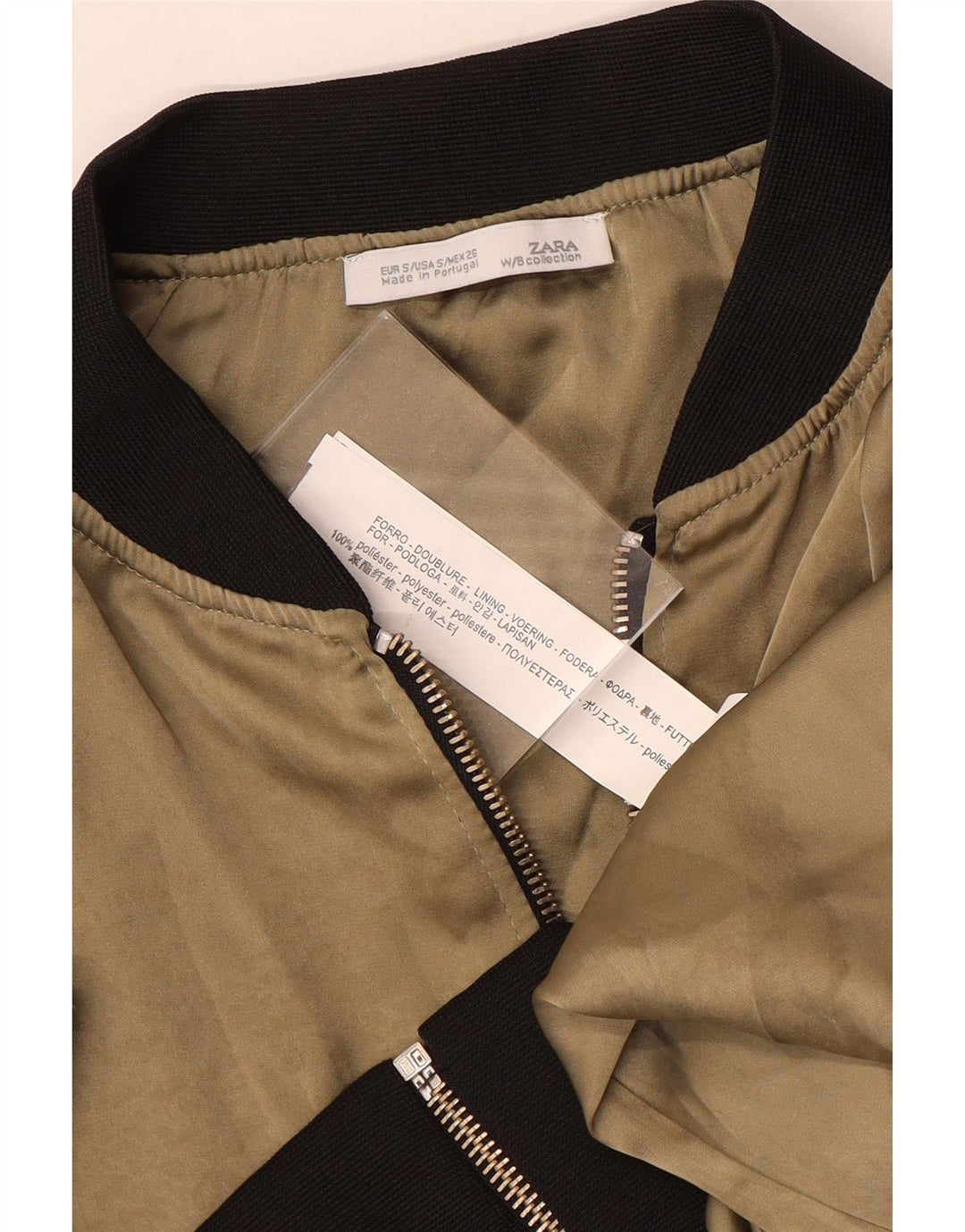 ZARA ženska crop bomber jakna UK 10 Small Beige Colourblock Poliester