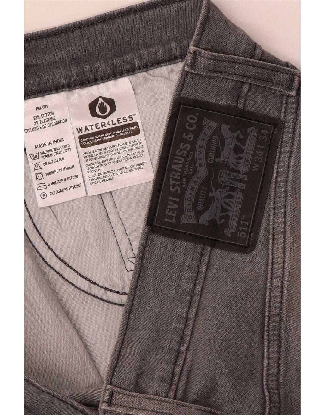 Levi's muške uske traperice W34 L30 sivi pamuk