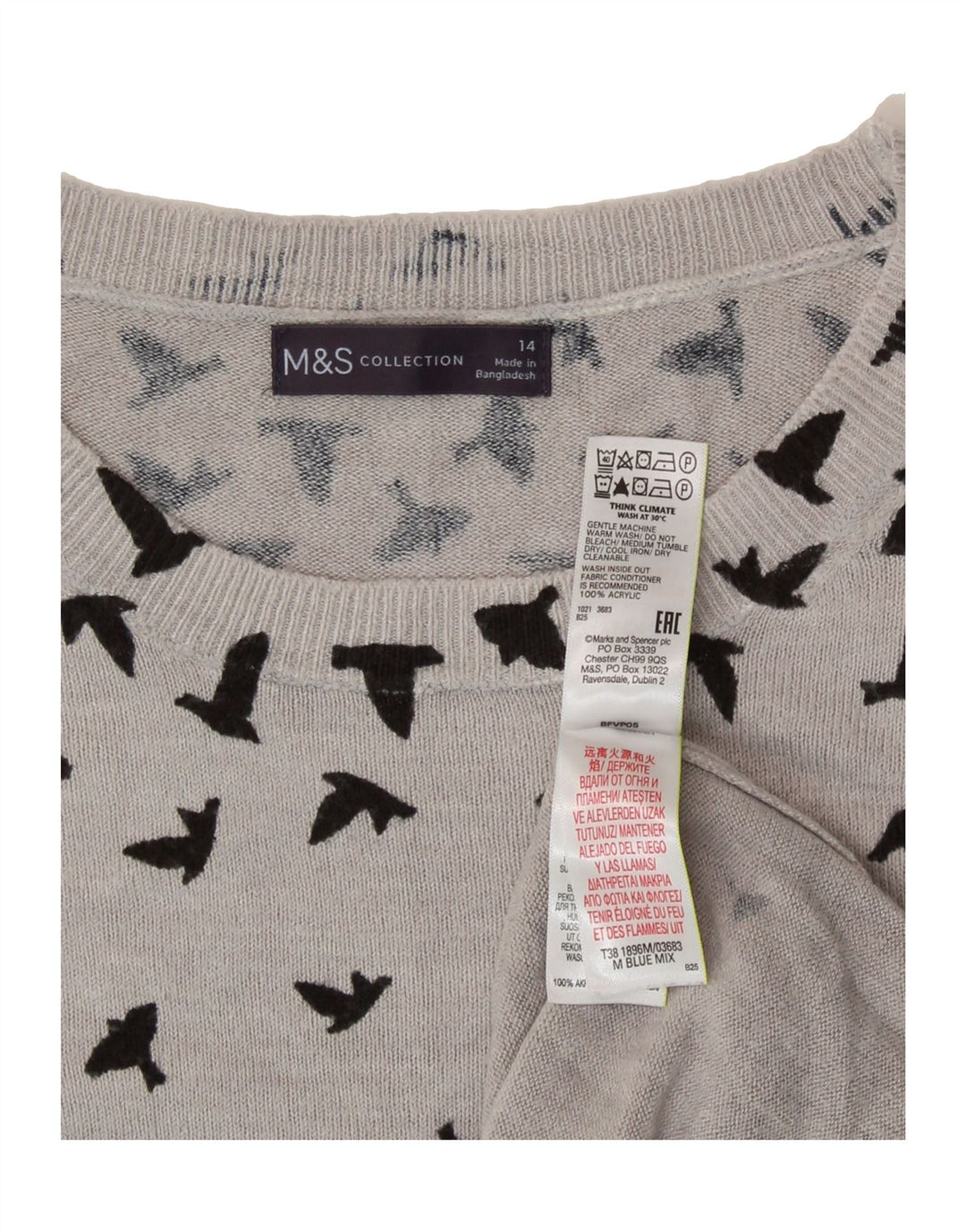 MARKS & SPENCER Womens Crew Neck Jumper Sweater UK 14 Medium Grey Spotted Vintage Marks & Spencer and Second-Hand Marks & Spencer from Messina Hembry 