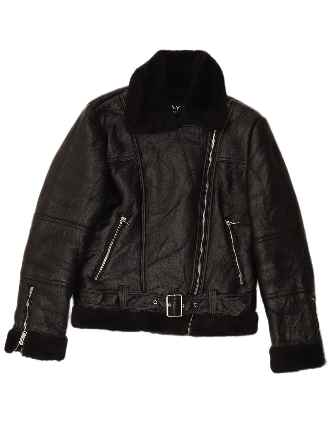 VINTAGE ženska biciklistička jakna Sherpa od umjetne kože UK 10 Mala crna