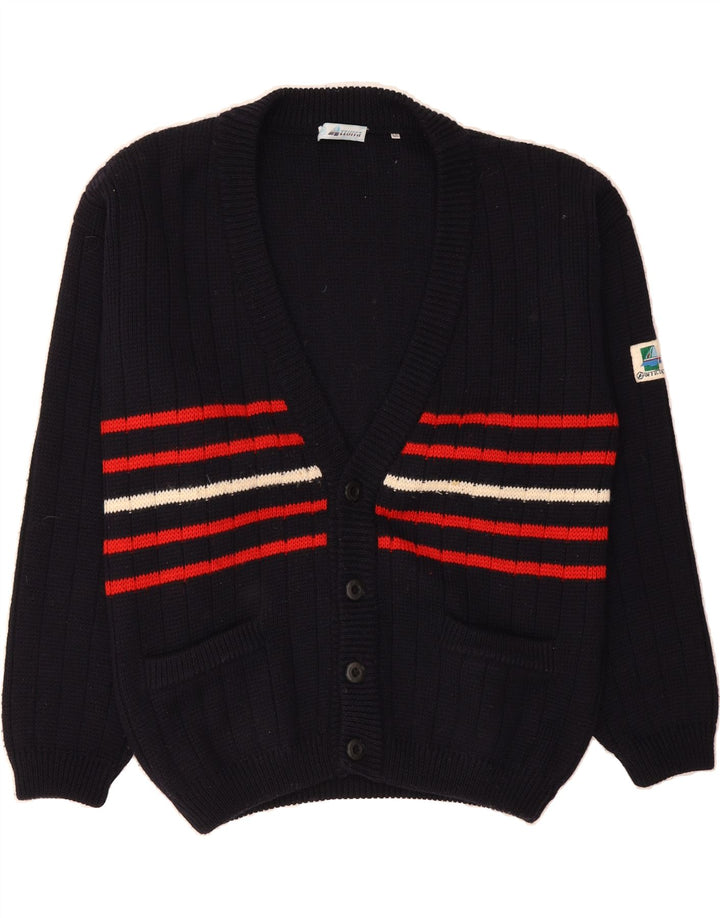 AZZURRA Mens Cardigan Sweater IT 50 Medium Black Striped Wool Vintage Azzurra and Second-Hand Azzurra from Messina Hembry 