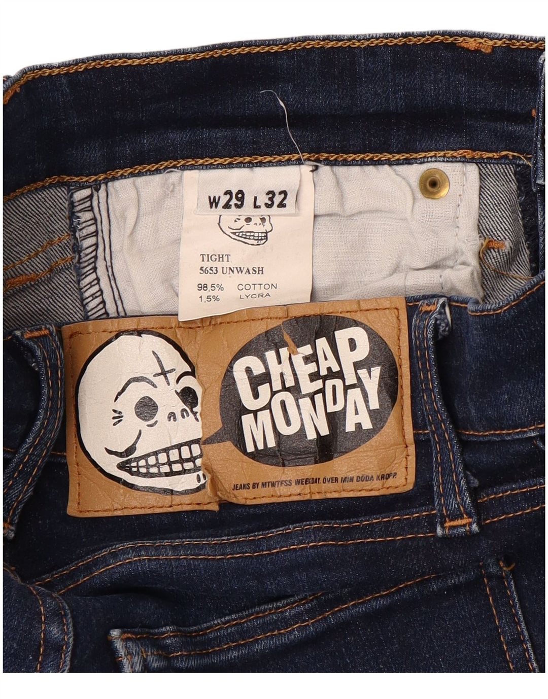 CHEAP MONDAY Ženske uske traperice W29 L29 tamnoplavi pamuk