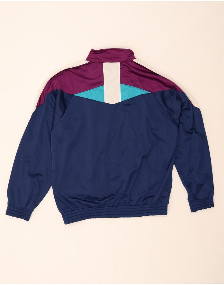 VINTAGE Mens Tracksuit Top Jacket Medium Navy Blue Colourblock Polyester