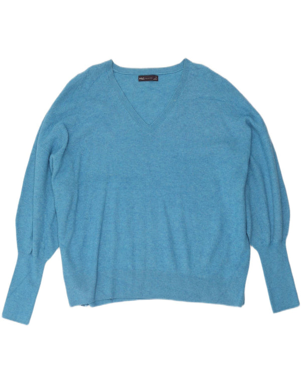 Marks & Spencer ženski veliki džemper s V-izrezom UK 18 XL plava