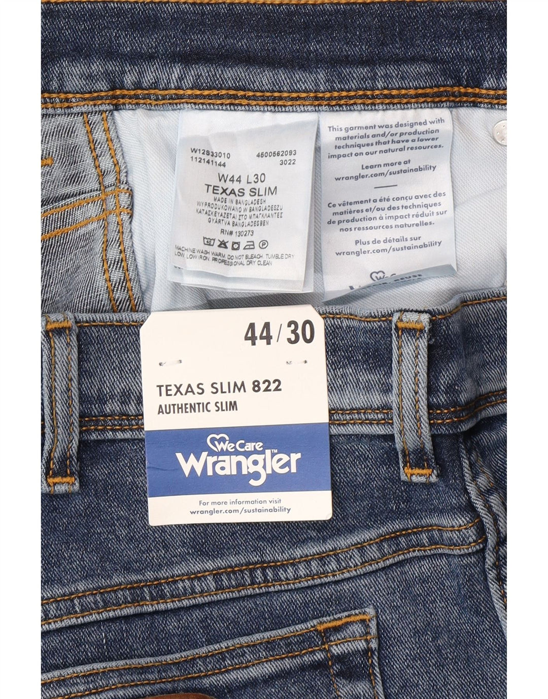 WRANGLER Muške Texas Slim Jeans W44 L30 Plavi pamuk