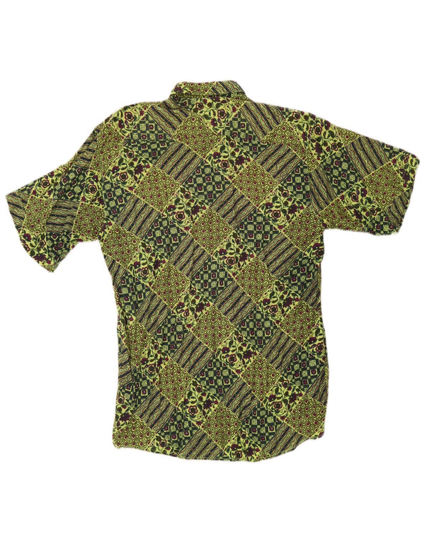 Vintage Mens Short Sleeve Shirt Large Green Floral Viscose