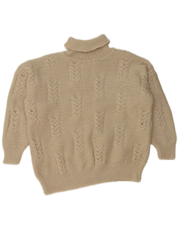 Vintage ženski kratki džemper s rol ovratnikom UK 20 2XL sivo bijeli