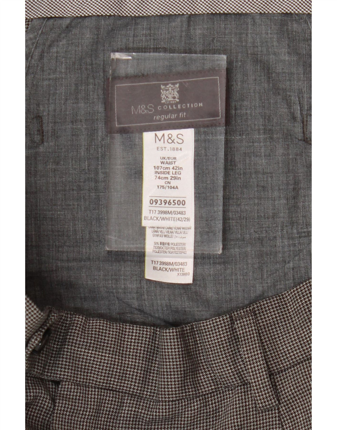 Marks & Spencer muške hlače standardnog kroja W42 L29 crne houndstooth