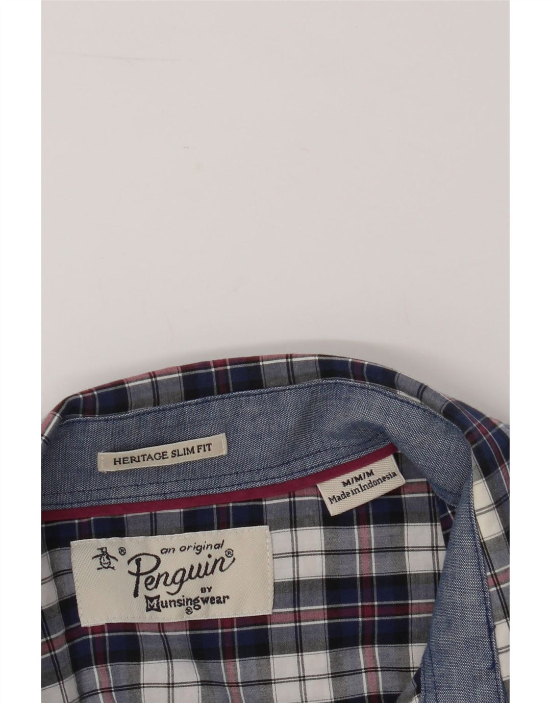 PENGUIN Mens Heritage Fit Slim Fit Shirt Medium Navy Blue Check Vintage Penguin and Second-Hand Penguin from Messina Hembry 