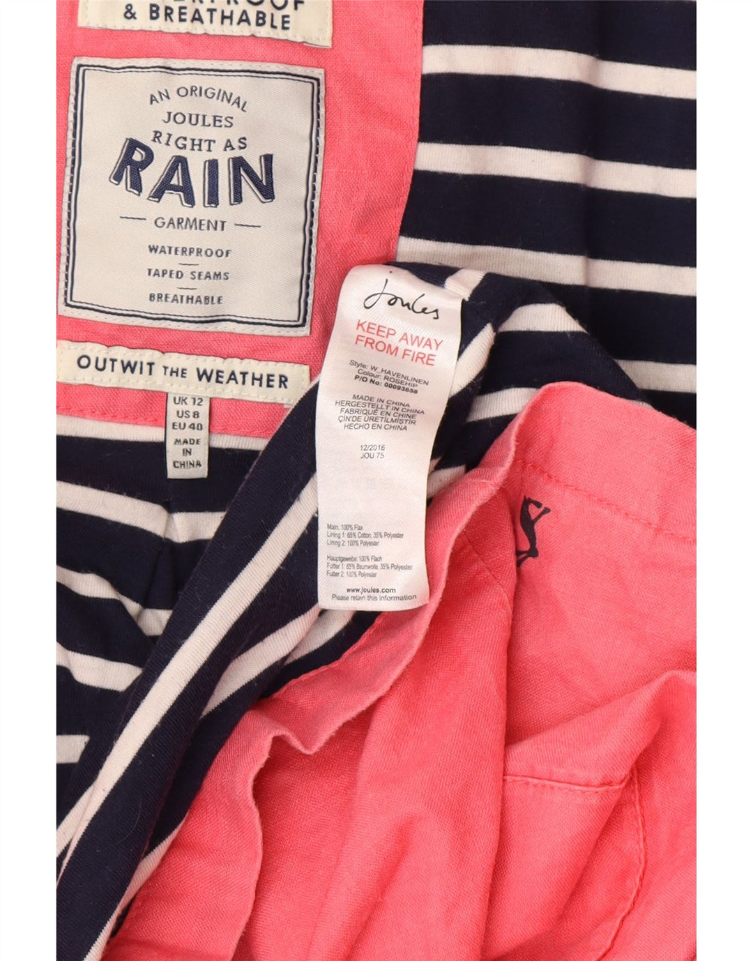 JOULES Ženska kabanica s kapuljačom UK 12 Srednje ružičasto platno