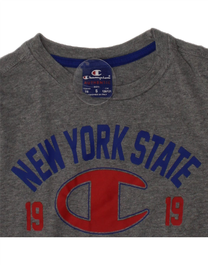 CHAMPION Boys Graphic Top Long Sleeve 7-8 Years Small Grey Vintage Champion and Second-Hand Champion from Messina Hembry 