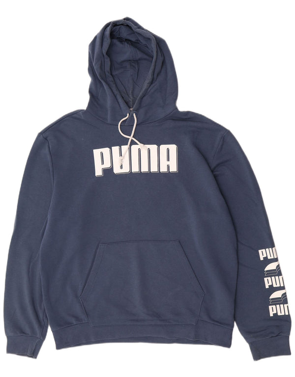 Puma Mens Graphic Hoodie Jumper Large Navy Blue Cotton