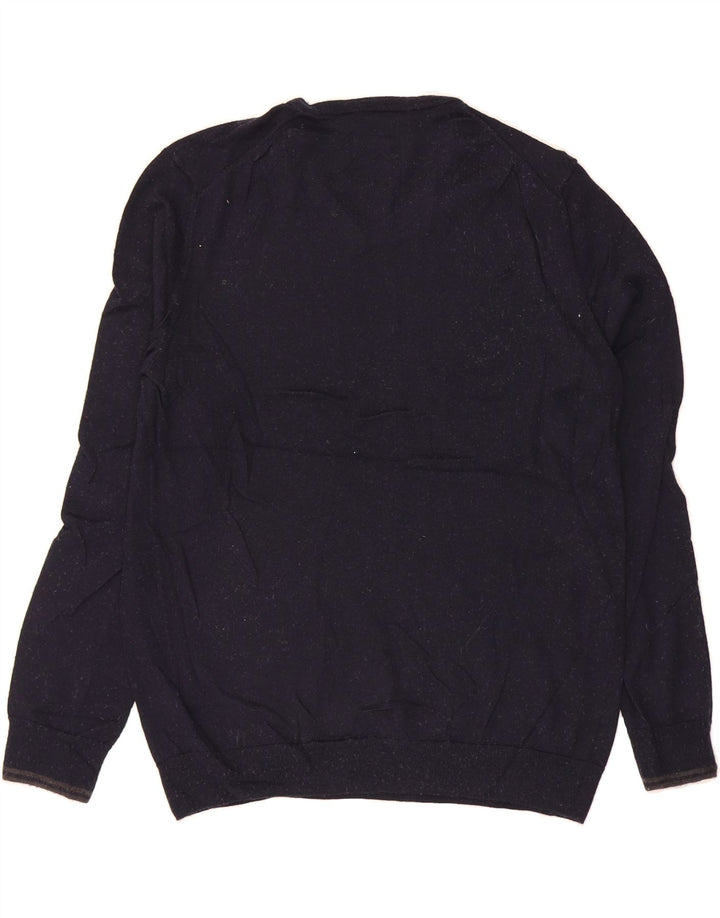 CALVIN KLEIN Mens V-Neck Jumper Sweater Medium Navy Blue Merino Wool Vintage Calvin Klein and Second-Hand Calvin Klein from Messina Hembry 