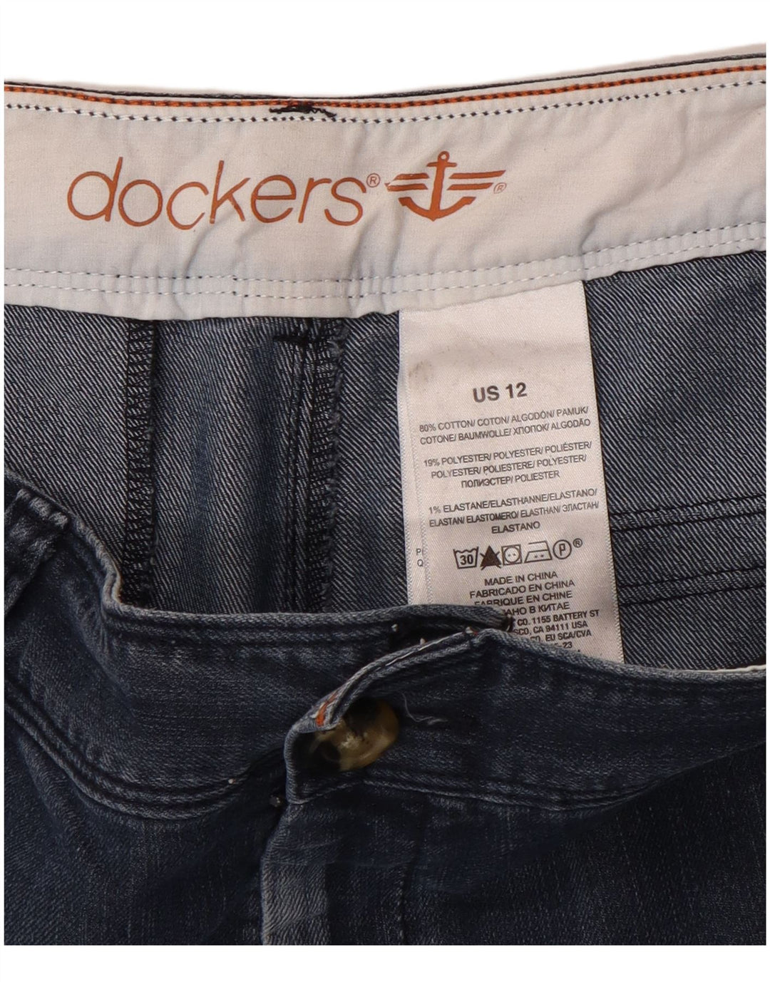 Dockers ženske traper kratke hlače US 12 Large W34 tamnoplavi pamuk