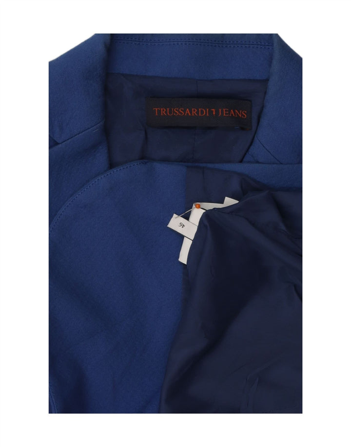 TRUSSARDI JEANS Womens 2 Button Blazer Jacket IT 46 Large Blue Cotton