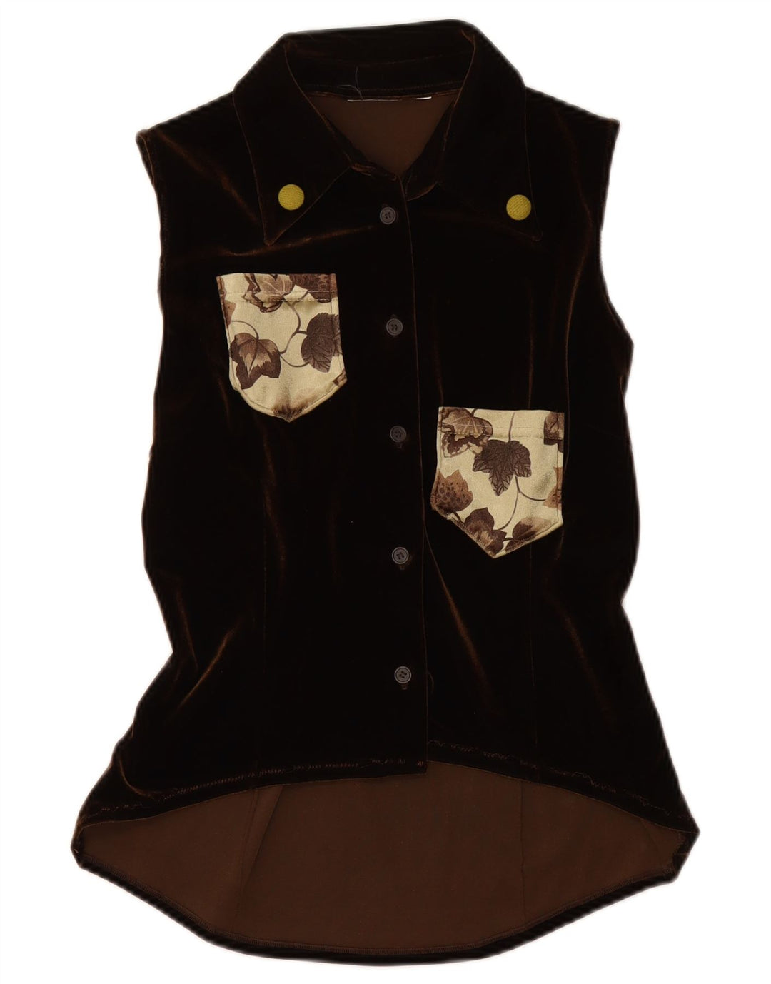 VINTAGE Ženska košulja bez rukava od velura UK 12 Srednje smeđa cvjetna