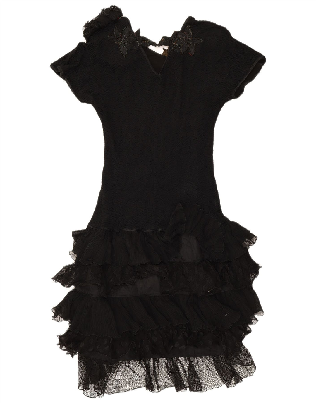 Vintage ženska višeslojna haljina UK 12 srednje crna cvjetna