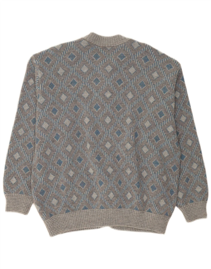Vintage muški kardigan pulover XL sivi geometrijski