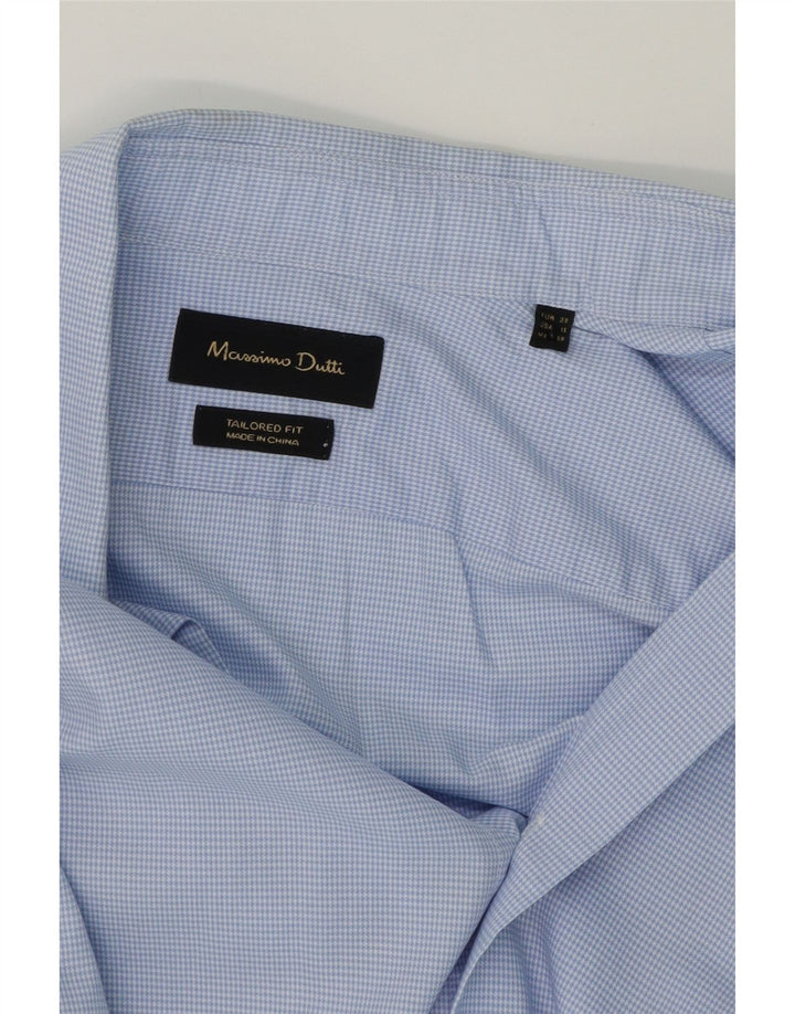 MASSIMO DUTTI Mens Tailored Fit Shirt UK 38 Medium Blue Houndstooth Vintage Massimo Dutti and Second-Hand Massimo Dutti from Messina Hembry 