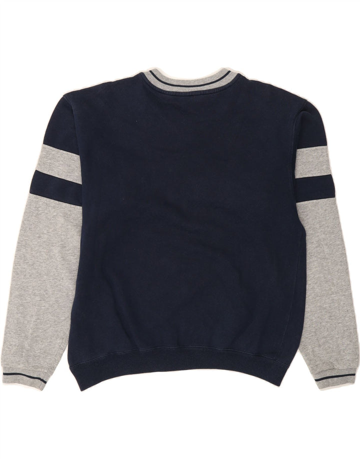 CHAMPION Mens Graphic Sweatshirt Jumper Small Navy Blue Colourblock Vintage Champion and Second-Hand Champion from Messina Hembry 