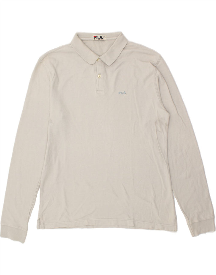 FILA Mens Long Sleeve Polo Shirt Medium Grey Cotton Vintage Fila and Second-Hand Fila from Messina Hembry 