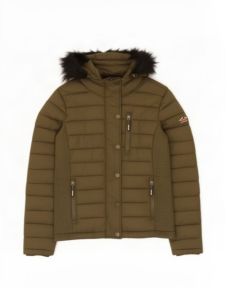 Superdry ženska podstavljena jakna s kapuljačom UK 14 Srednji kaki najlon