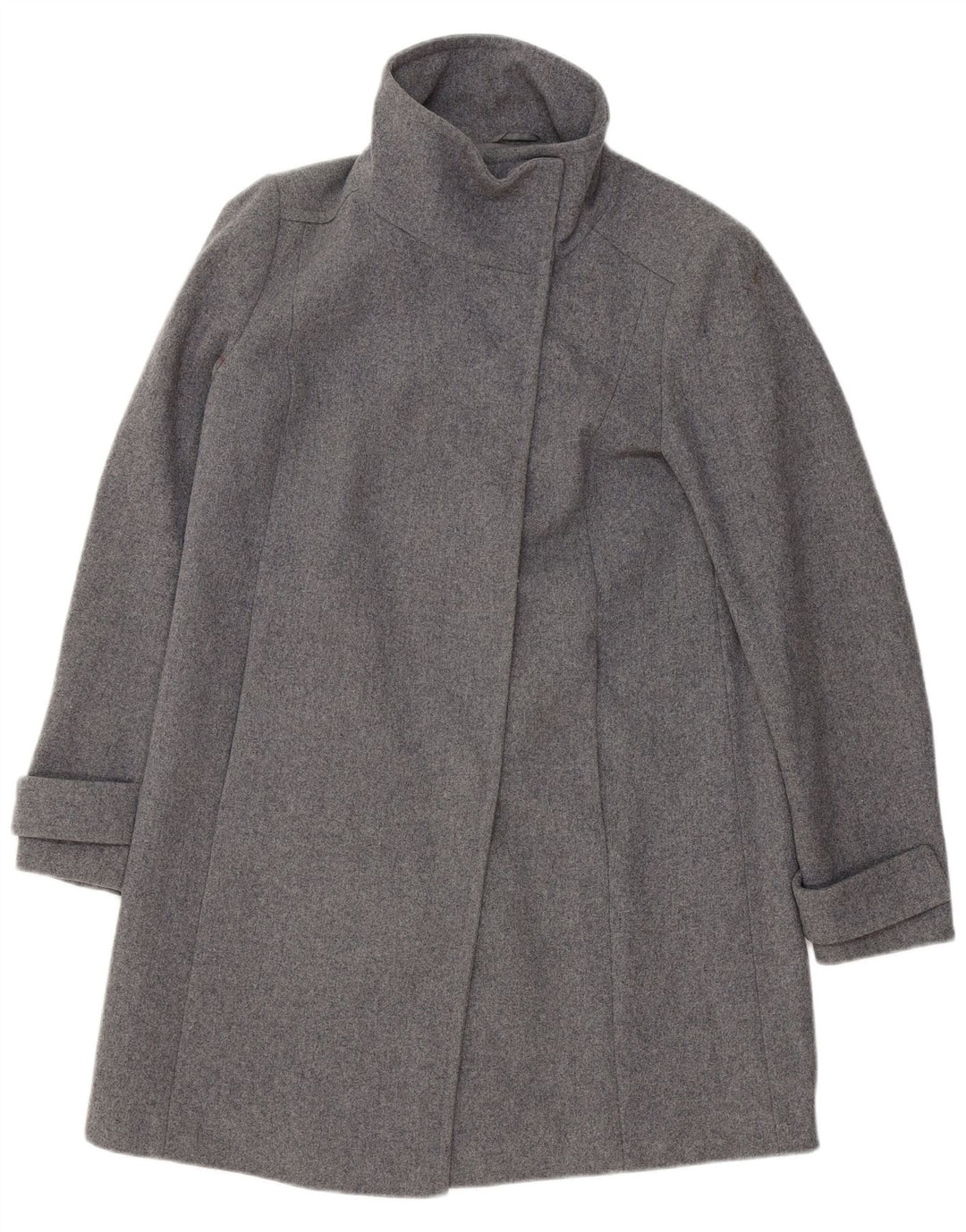 BENETTON Womens Overcoat UK 12 Medium Grey Wool