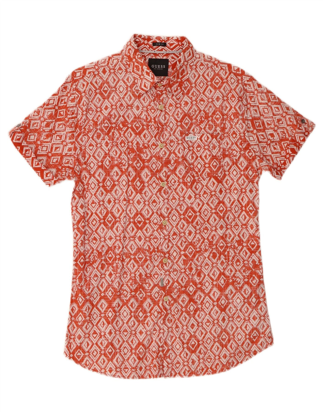 GUESS Mens Slim Fit Short Sleeve Shirt Small Red Argyle/Diamond Vintage Guess and Second-Hand Guess from Messina Hembry 