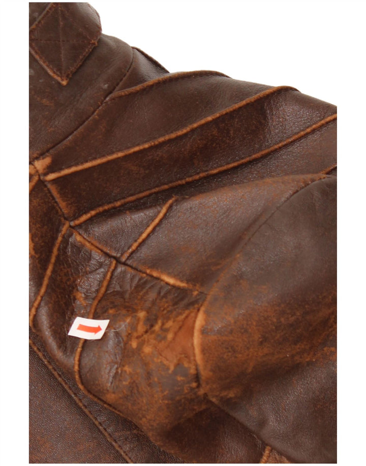 Vintage ženska uspravna kožna jakna UK 10 Mala smeđa