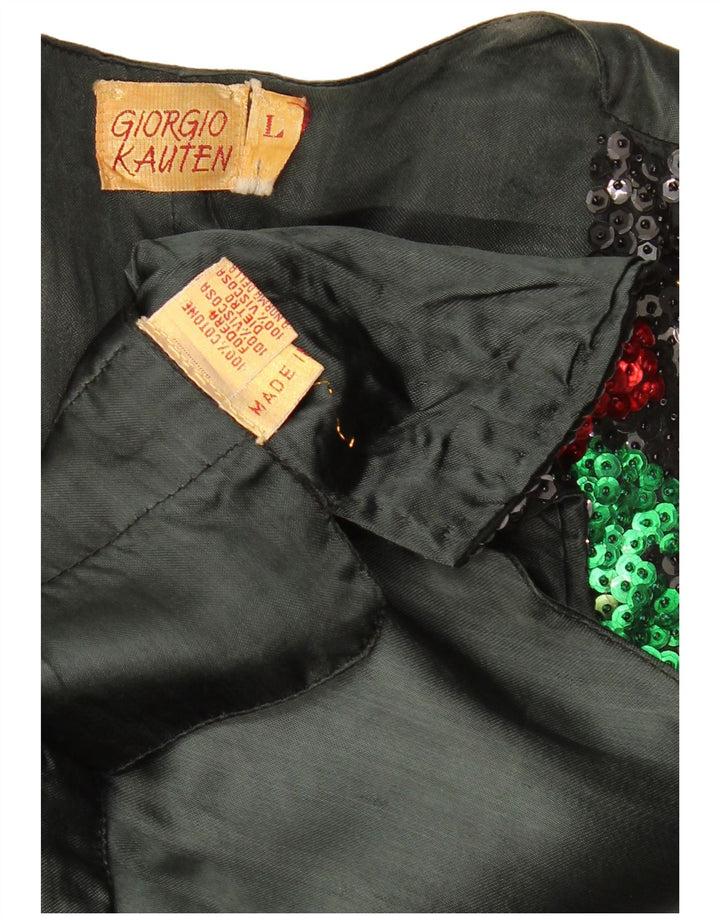 GIORGIO KAUTEN Ženski prsluk sa šljokicama UK 16 Veliki crni cvjetni pamuk