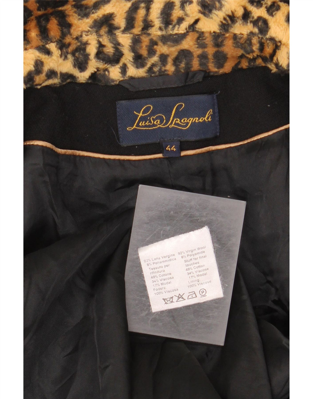 Luisa Spagnoli ženski kaput IT 44 Srednje crna djevičanska vuna životinjskog uzorka